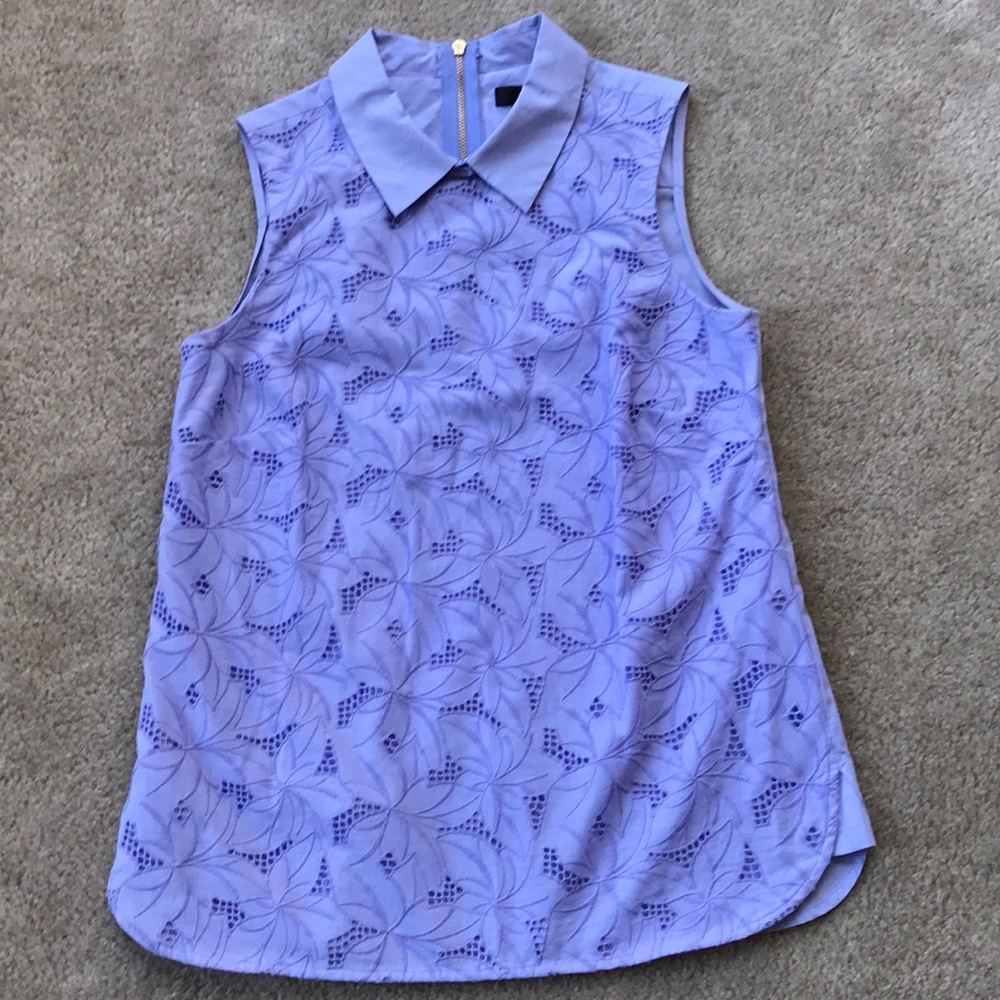 J. Crew Lavender Sleeveless Eyelet Collared Top